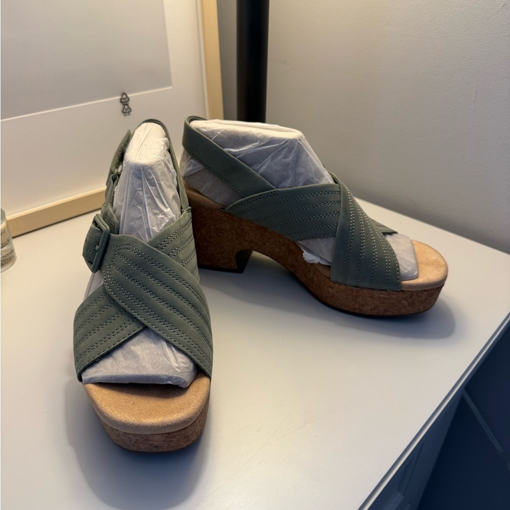 Clarks Olive Green Wedge Sandals